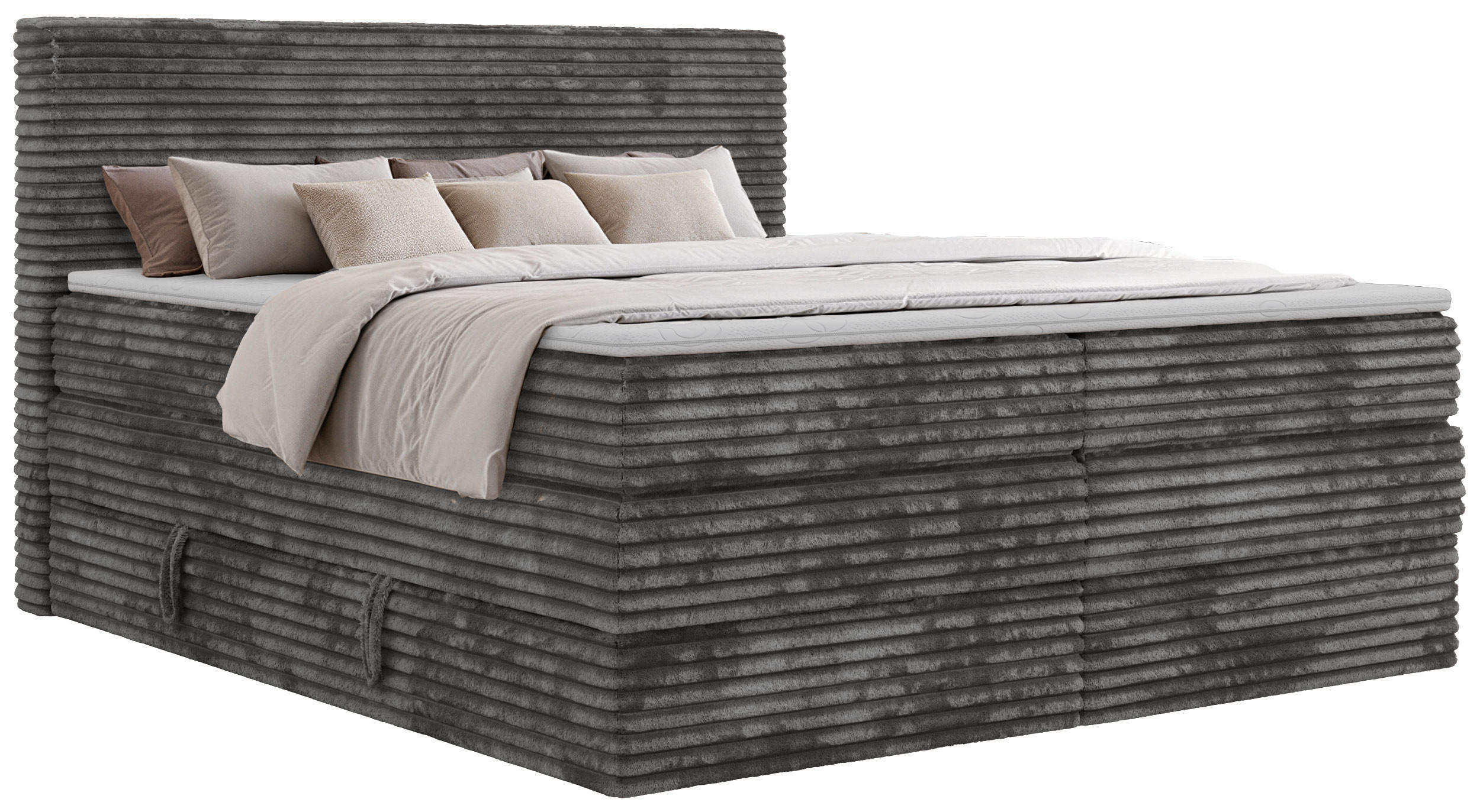 MKS POSTEL BOXSPRING TILION KING 200/200 - Šedá Manšestr - H4 - Topper Visco