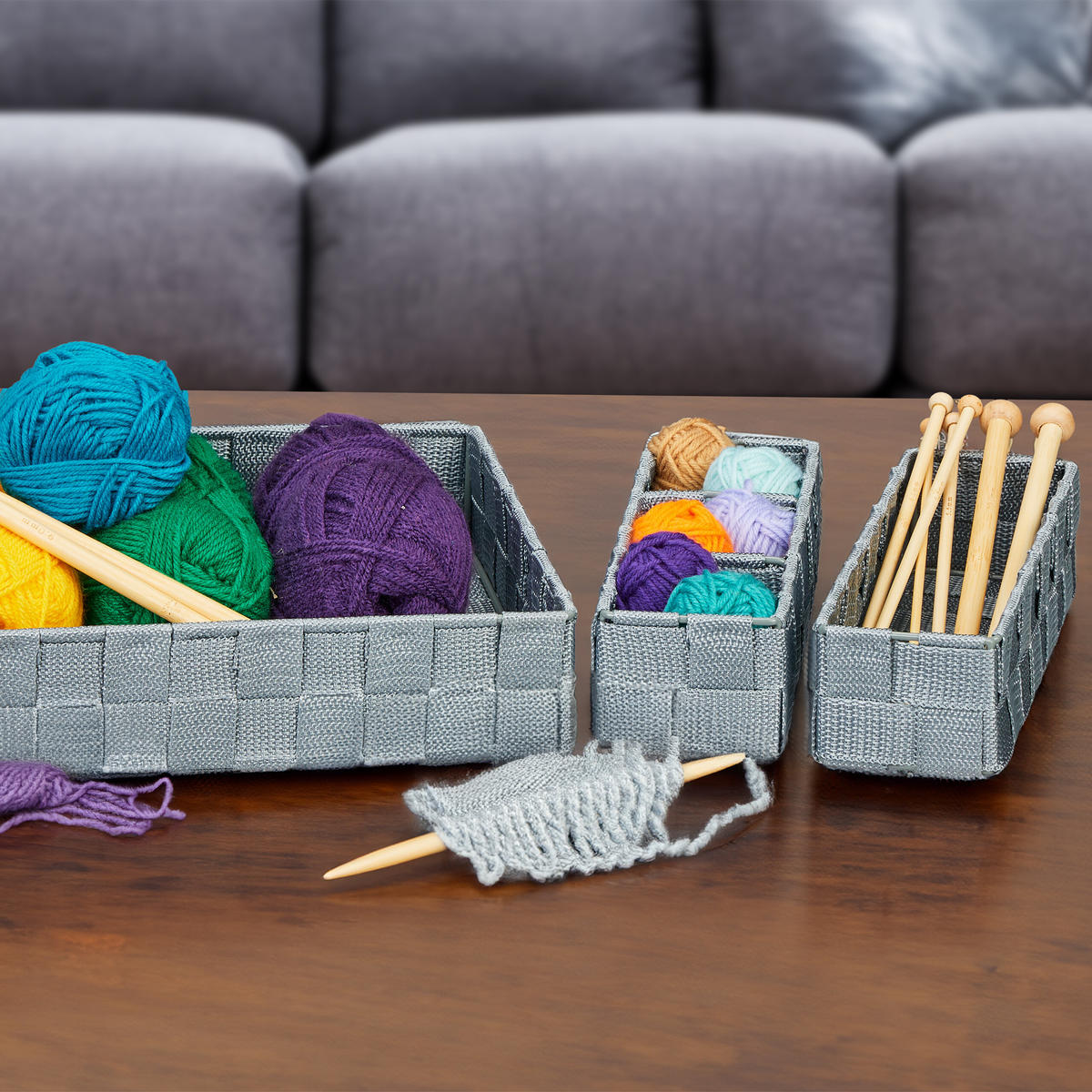 6XAUFBEWAHRUNGSKORB - Grau, Kunststoff/Metall (24/32/6cm) - Relaxdays