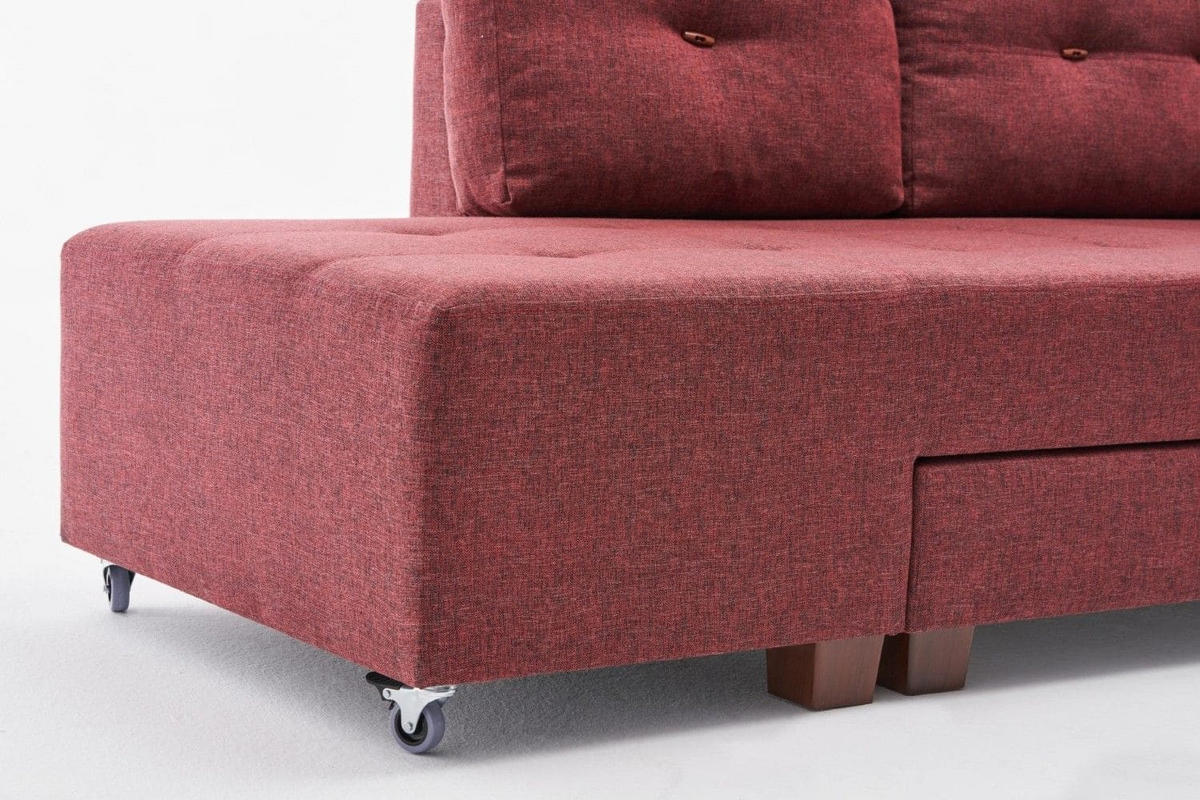 ECKSOFA mit rollbarer Schlaffunktion - Rot/Walnussfarben, Holzwerkstoff/Kunststoff (206/280cm) - myHomelando