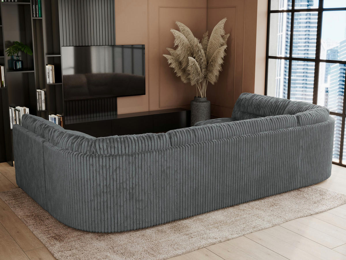 WOHNLANDSCHAFT COMODO U Dunkelgrau Cord - Dunkelgrau/Silberfarben, Textil/Metall (340/93/206cm) - MKS