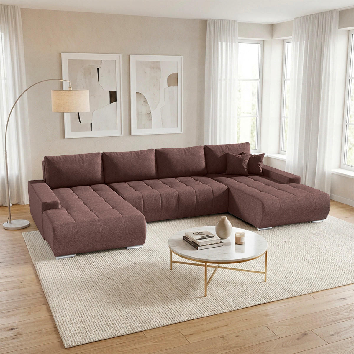 PANORAMASOFA Jonas 5 Sitzplätze Braun - Braun, Holzwerkstoff (350/85/185cm) - Petits-meubles