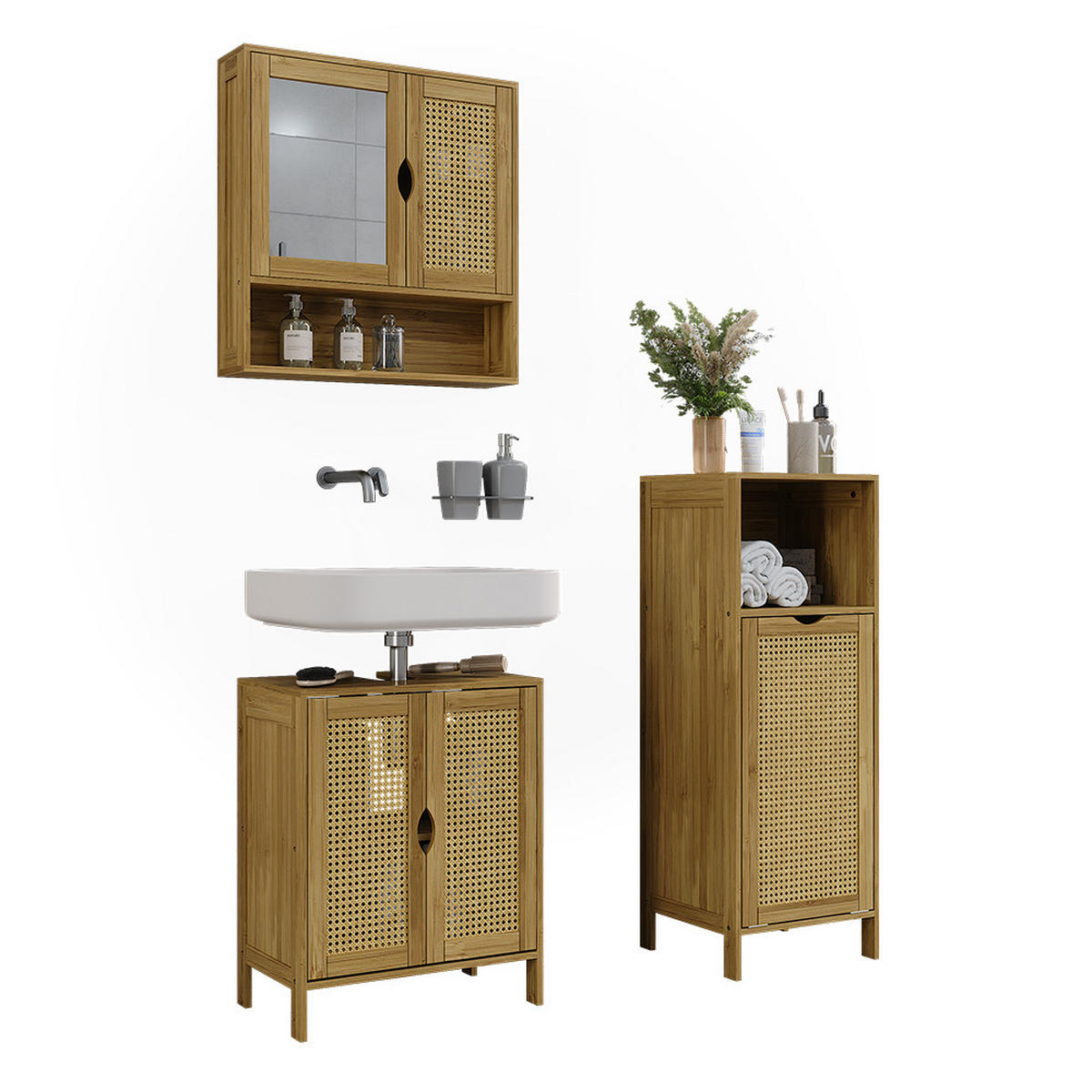 SADA KOUPELNOVÉHO NÁBYTKU Liora Bambus - zelená barva, kompozitní dřevo (48/60/29cm) - Vicco