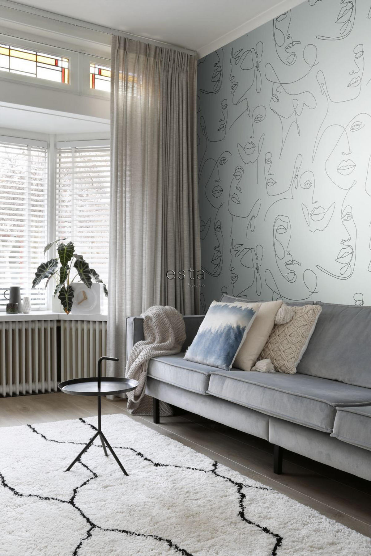 FOTOTAPETE Line Art Gesichter 150 x 279 cm - Grün, Papier (150/279cm) - ESTAhome