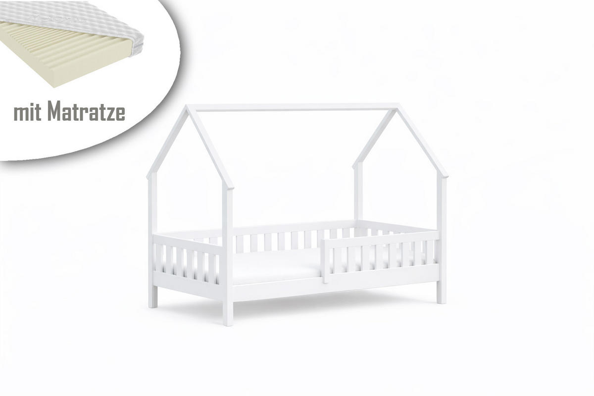 HAUSBETT 140x70 weiß mit Matratze - Weiß, Holzwerkstoff (70/140cm)