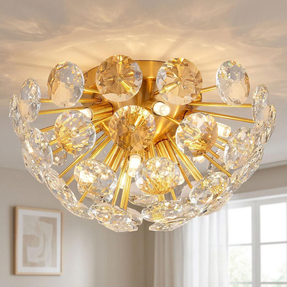 DECKENLEUCHTE Gold K9 Kristalle - Goldfarben, Metall (39/39/22cm) - Globo Lighting