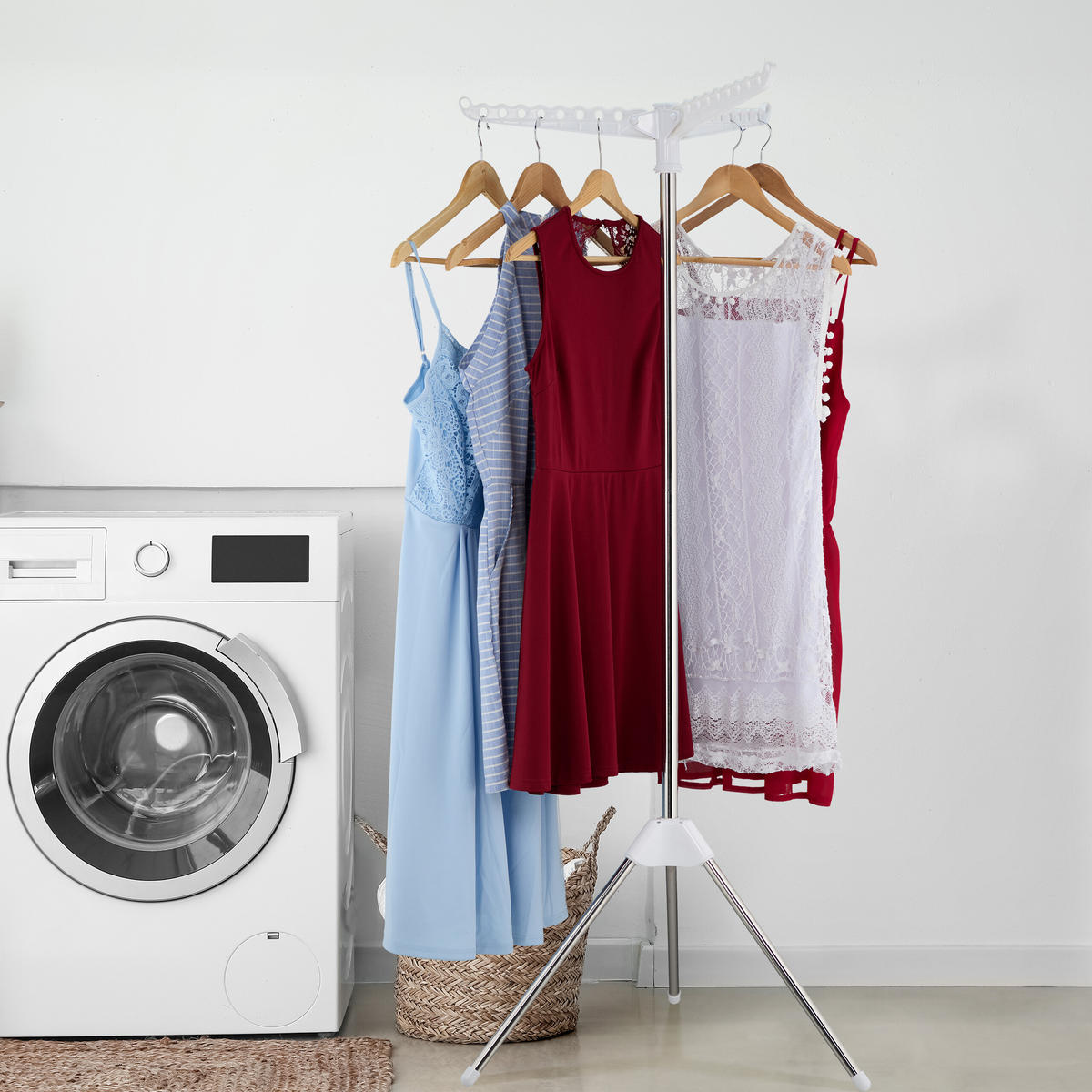 ŽEHLIACI sušiak - strieborná, kov/plast (62/150/52cm) - Relaxdays