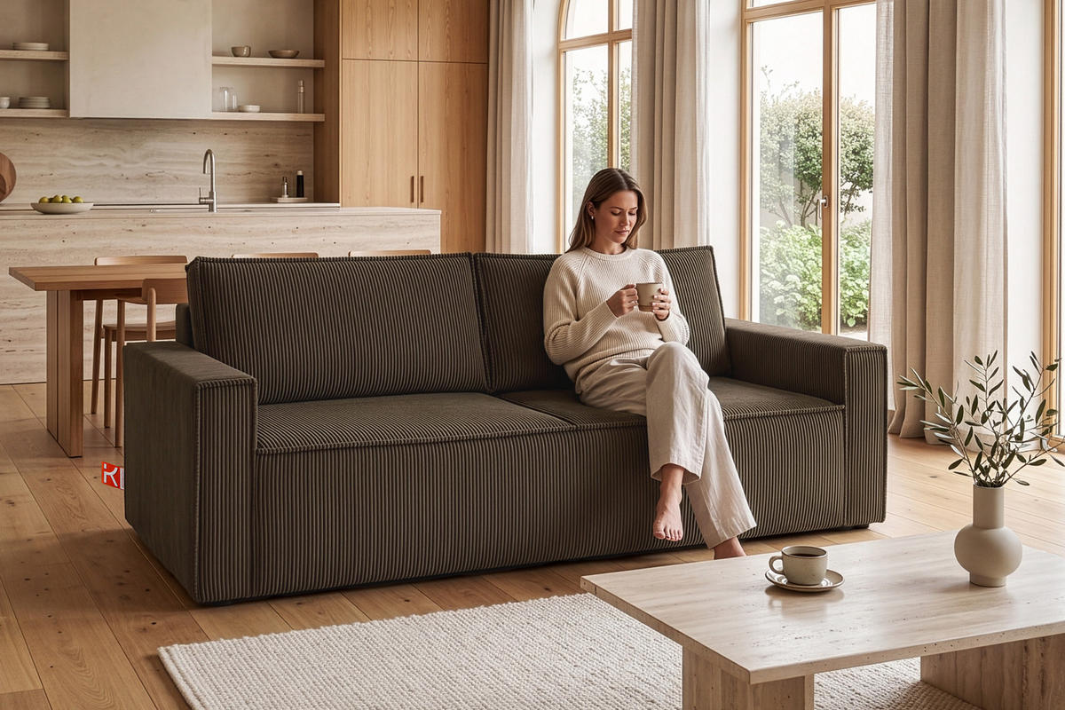 SCHLAFSOFA NAPI in Pet Friendly Cord-Stoff, braun - Schwarz/Braun, Textil (228/89/101cm) - KONSIMO®