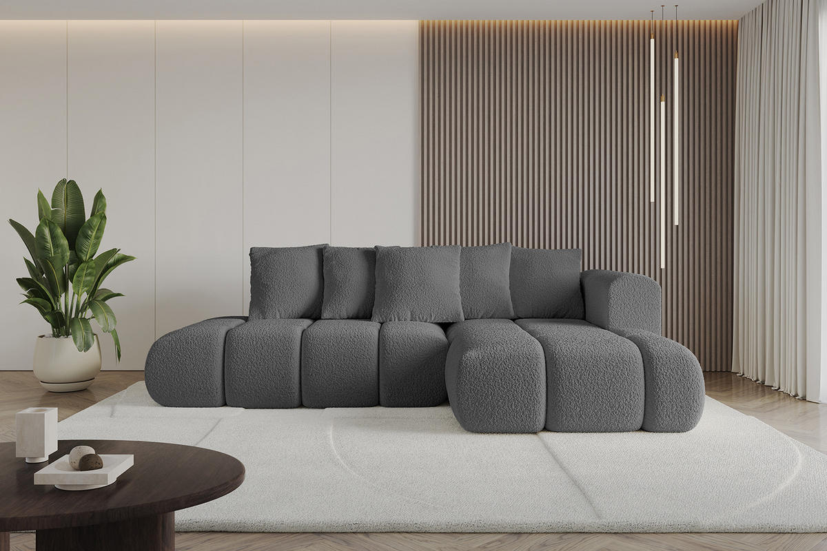 ECKSOFA Ottomane Rechts CLOUD-L-v1 289x180x40 Grau Bouclé - Grau, Holzwerkstoff/Kunststoff (289/180cm) - ALTDECOR