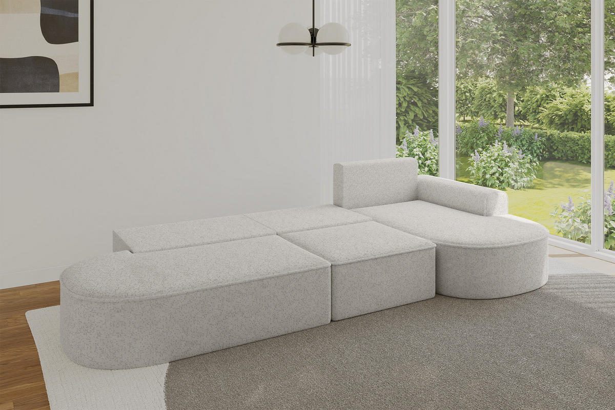 ECKSOFA mit Schlaffunktion Ottomane RECHTS MARI L2-S 368X167X85 Hellgrau Velours - Edelstahlfarben/Schwarz, Holzwerkstoff/Kunststoff (167/368cm) - ALTDECOR