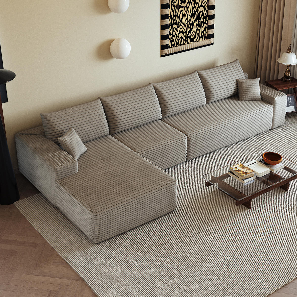 ECKSOFA 340/175/83 cm Kamel mit L-förmiger Chaiselongue, Linke Seite - Braun/Cappuccino, Textil (340/175cm) - Oxeza
