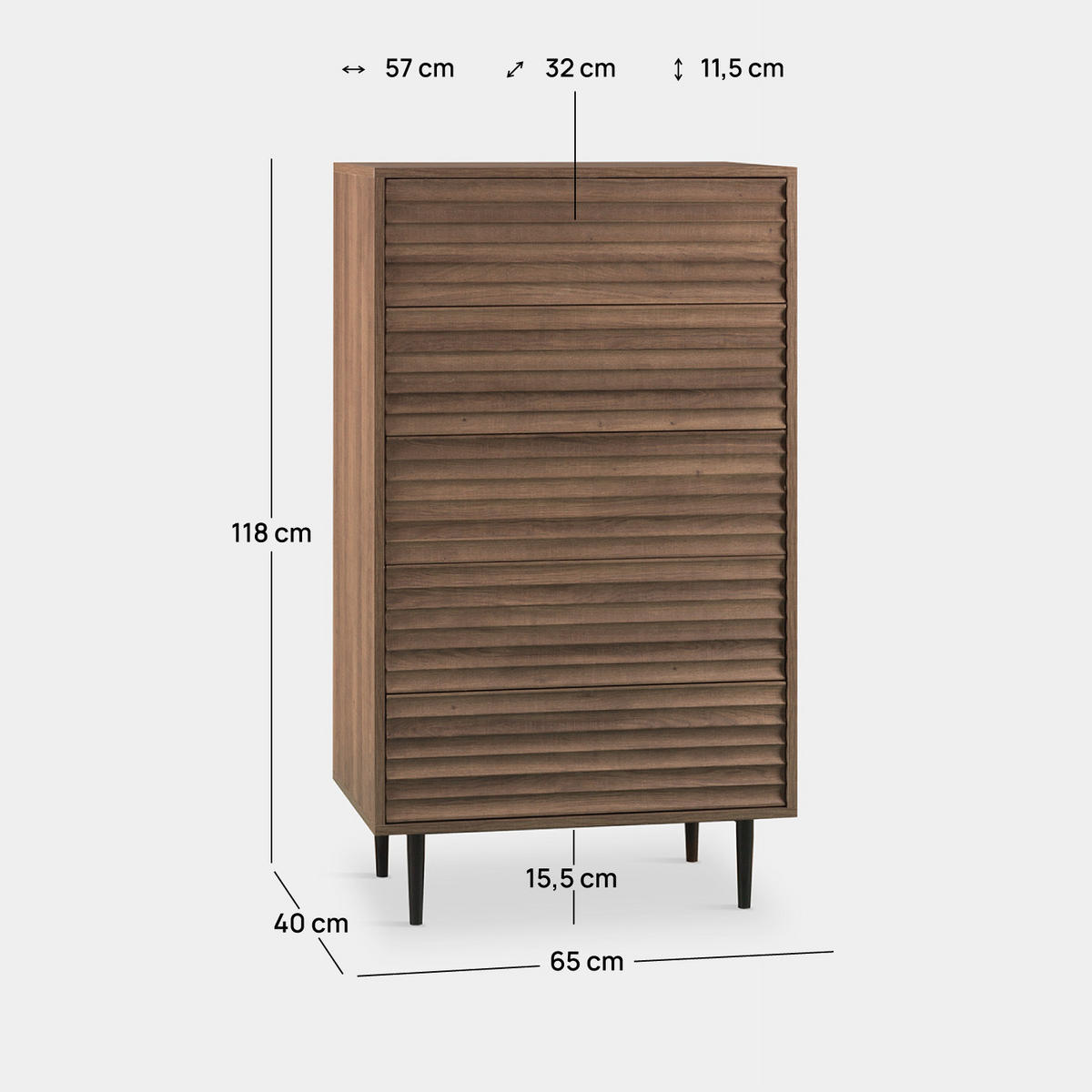 SCHUBLADENSCHRANK Evoke Walnuss 65 cm x 118 cm - Walnussfarben, Holzwerkstoff (65/118/40cm) - Klast Home