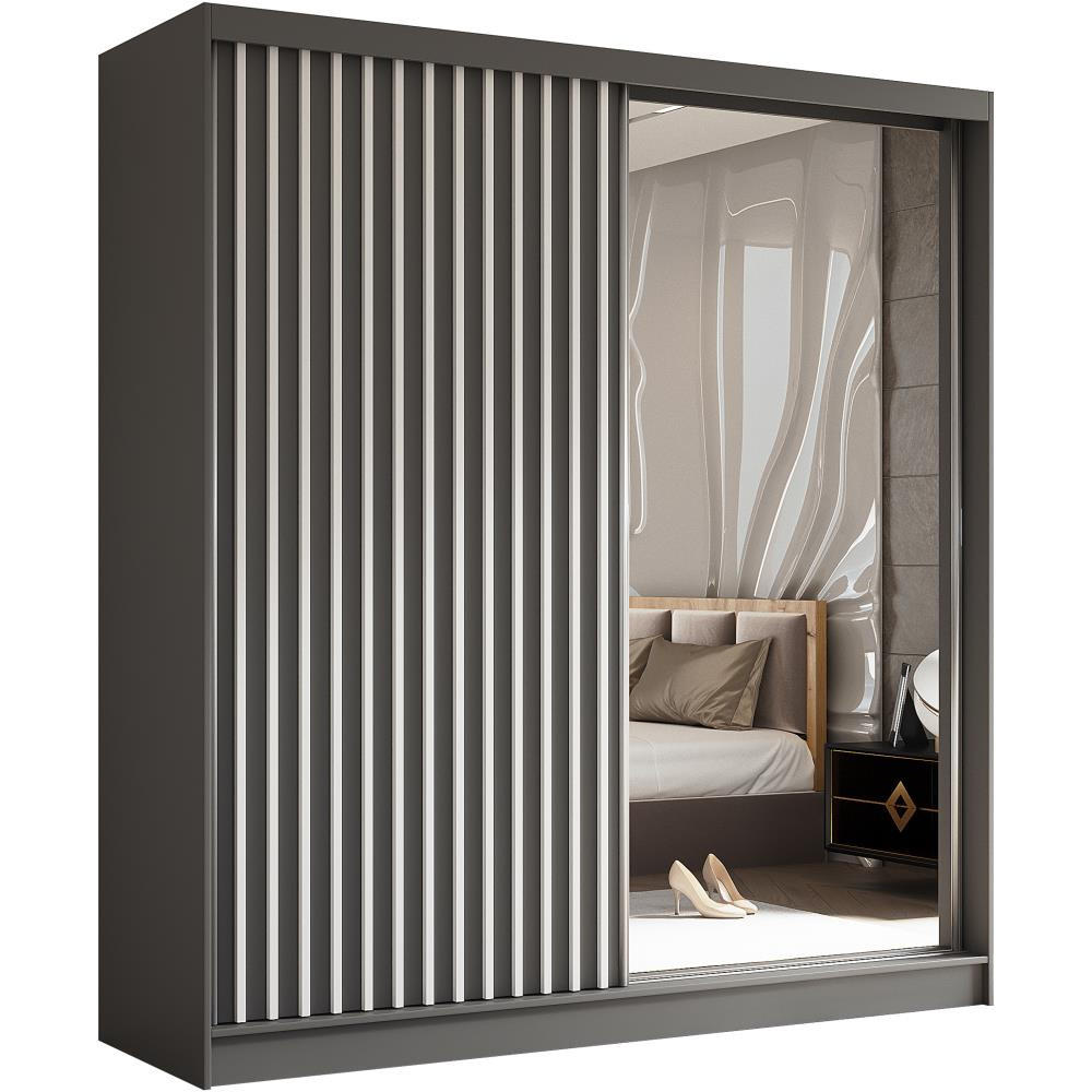SCHWEBETÜRENSCHRANK Helix 200/216/61 grau+weiß - Weiß/Grau, Holzwerkstoff (200/216/61cm) - Beautysofa