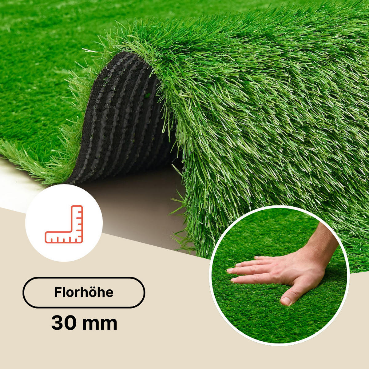 KUNSTRASEN Natural 30 mm – Rasenteppich, UV-beständig, für Garten & Terrasse 250/550 cm - Grün, Textil (250/550cm) - Tapiso