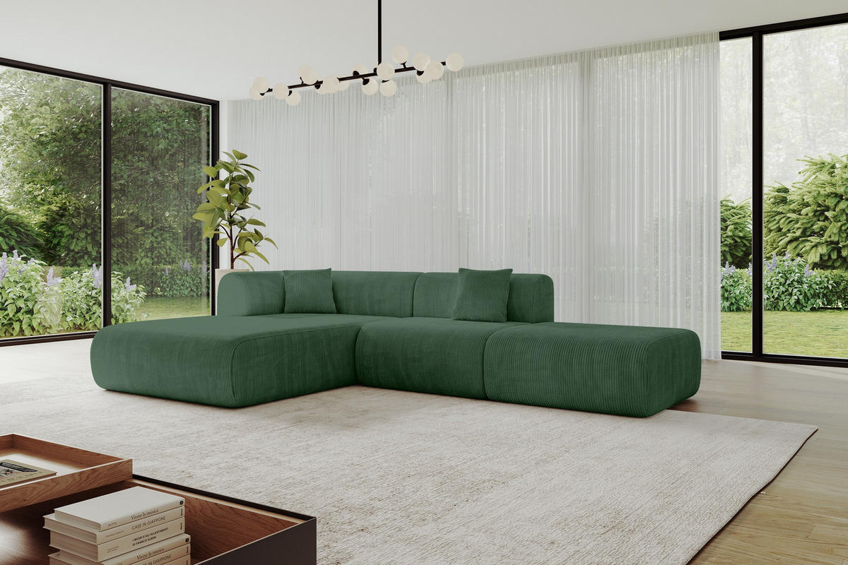 ECKSOFA Ottomane Links OVLY-L 289x176x71 Grün Cord - Waldgrün/Schwarz, Holzwerkstoff/Kunststoff (176/289cm) - ALTDECOR