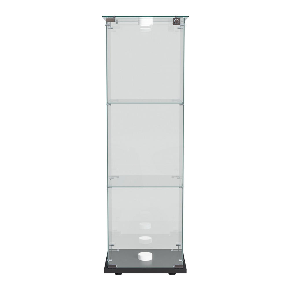 VITRINE - Glasvitrine mit 1 Tür - 3 Ebenen und LED-Beleuchtung - Schwarzer Boden - Schwarz, Glas (39.8/123.3/35cm) - DELFA