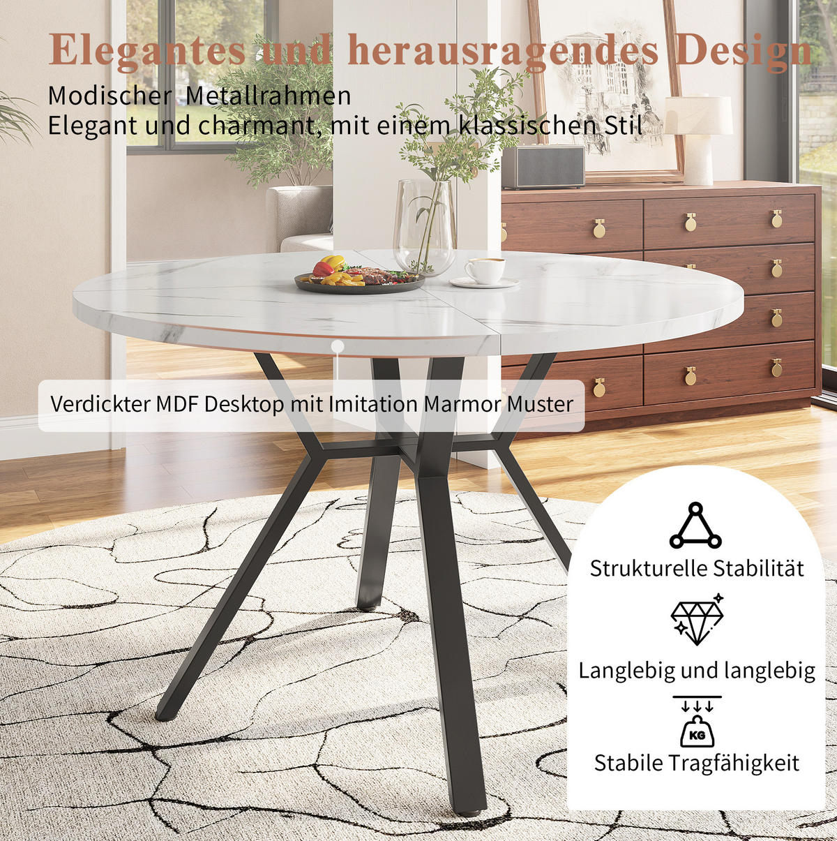 ESSTISCH 100/75/100 cm Schwarz/Weiß aus MDF und Stahl mit X-Gestell - Weiß, Holzwerkstoff (100/100/75cm) - OKMYHOME