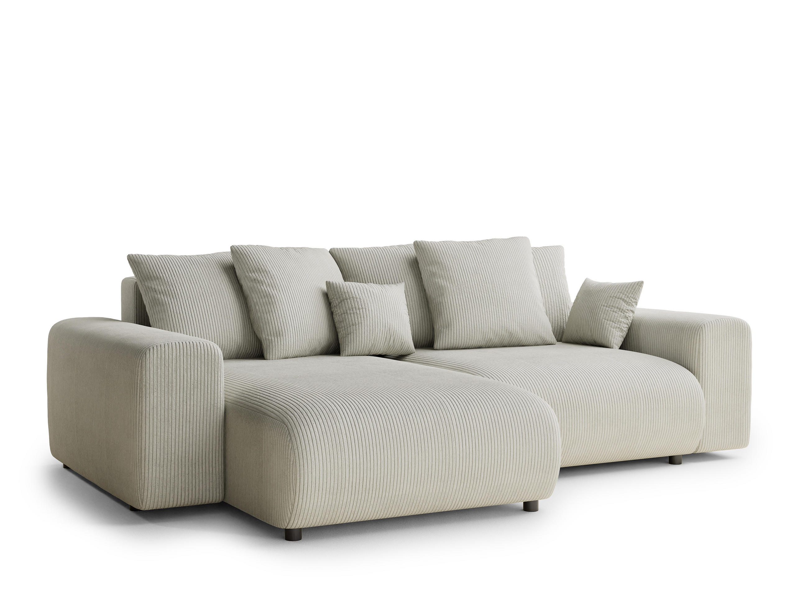 ECKSOFA MIT SCHLAFFUNKTION Solo Creme Samtstoff - Hellgrau/Schwarz, Holz/Holzwerkstoff (255/168cm) - Maison de Reve