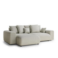 ECKSOFA MIT SCHLAFFUNKTION Solo Creme Samtstoff - Hellgrau/Schwarz, Holz/Holzwerkstoff (255/168cm) - Maison de Reve