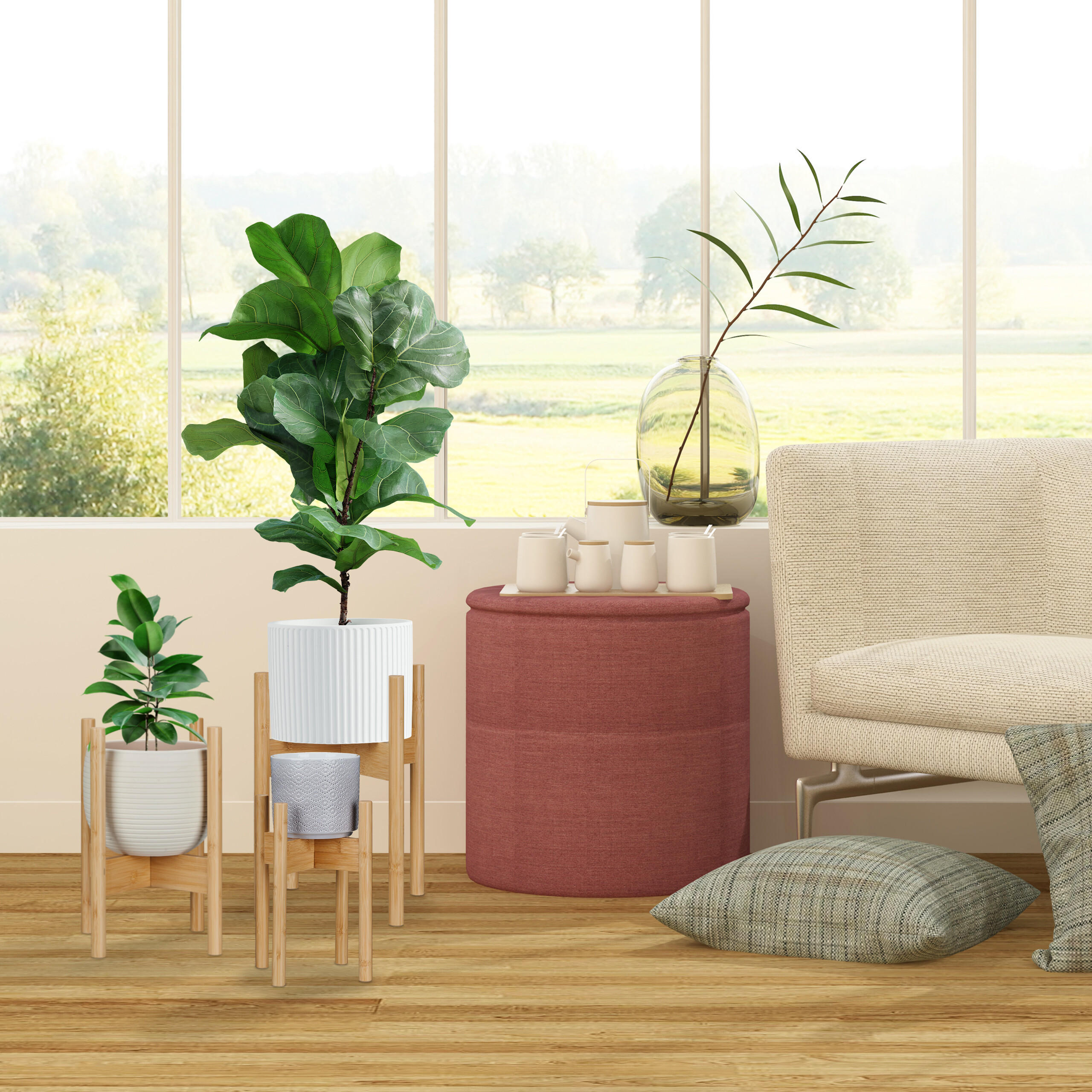 3XPFLANZENSTÄNDER - Hellbraun, Holz (34/40/34cm) - Relaxdays