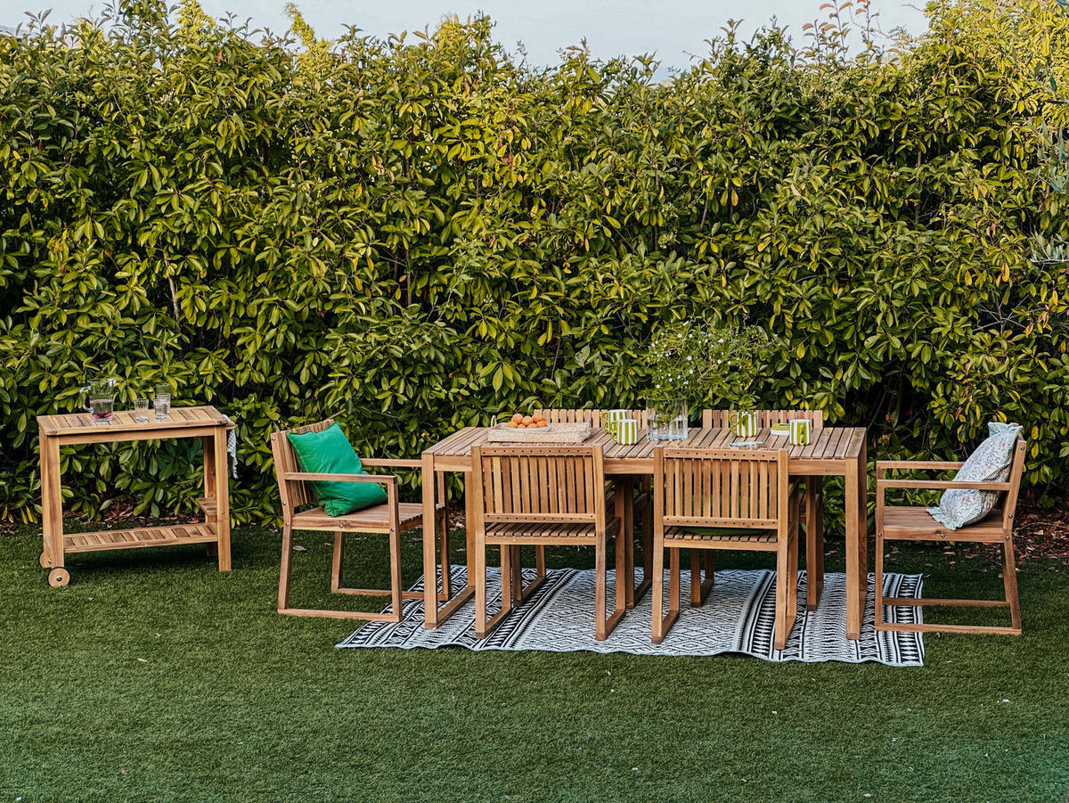 GARTENMÖBEL-SET 6-Sitzer Heller Holzfarbton Sassari II - Hellbraun, Holz - Beliani