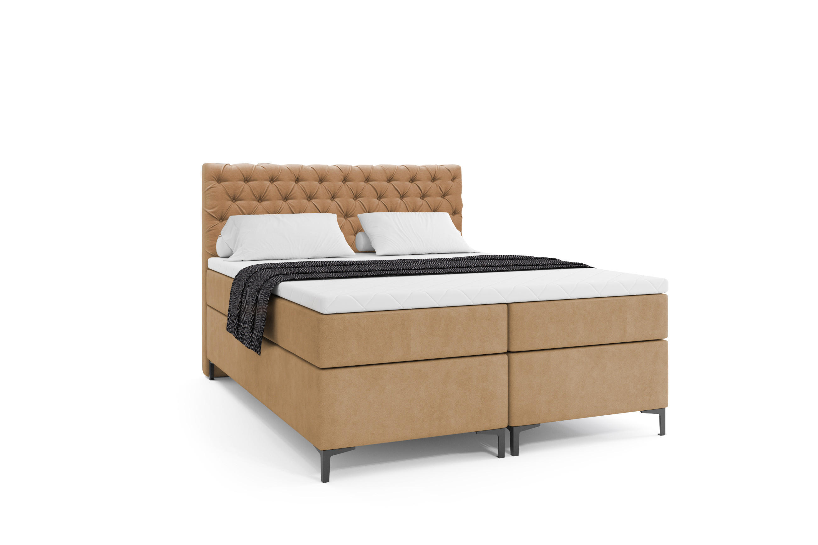 BOXBETT CHESTERFIELD PLUS 160 x 200 DunkelBeige - Cappuccino, Textil/Metall (160/200cm) - VLR BEDS