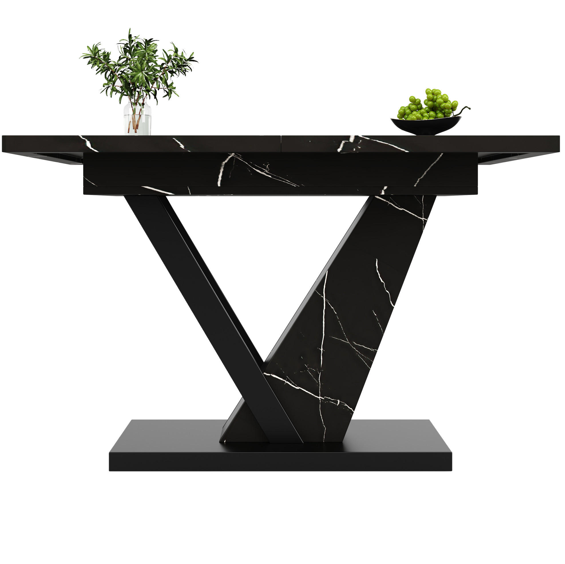 ESSTISCH 120/160/75,5 cm in Schwarz mit Marmordekor und Ausziehfunktion - Schwarz, Holzwerkstoff (160/75/75.5cm) - Flora Grace
