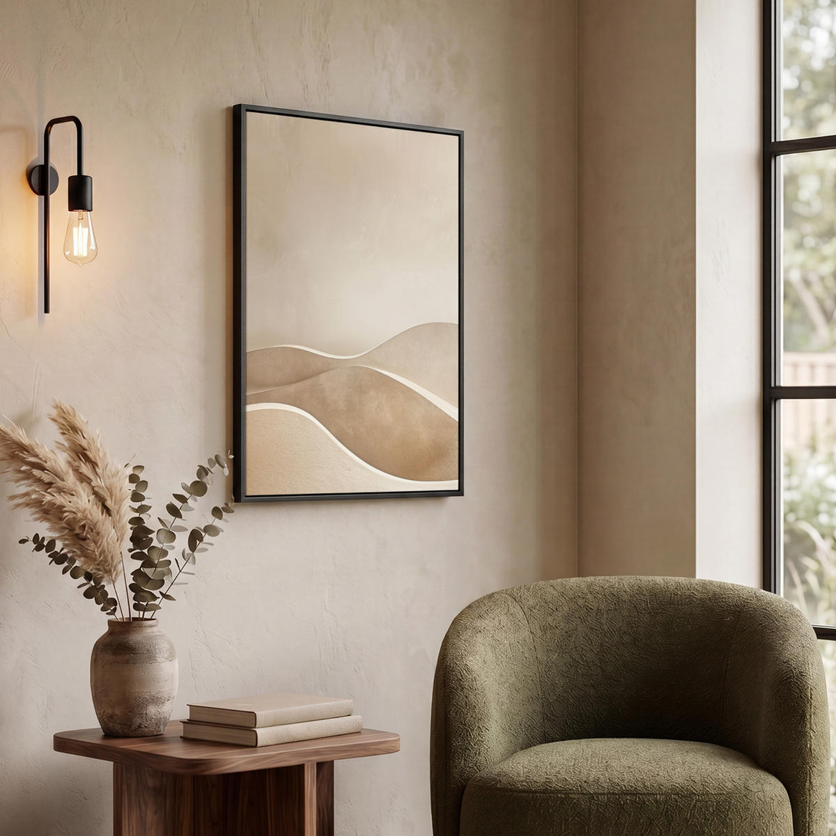 LEINWAND Bilder mit Rahmen - Beige - Natur - Abstrakt - Modern - 60x80 - Beige, Textil (60/80cm) - MuchoWow