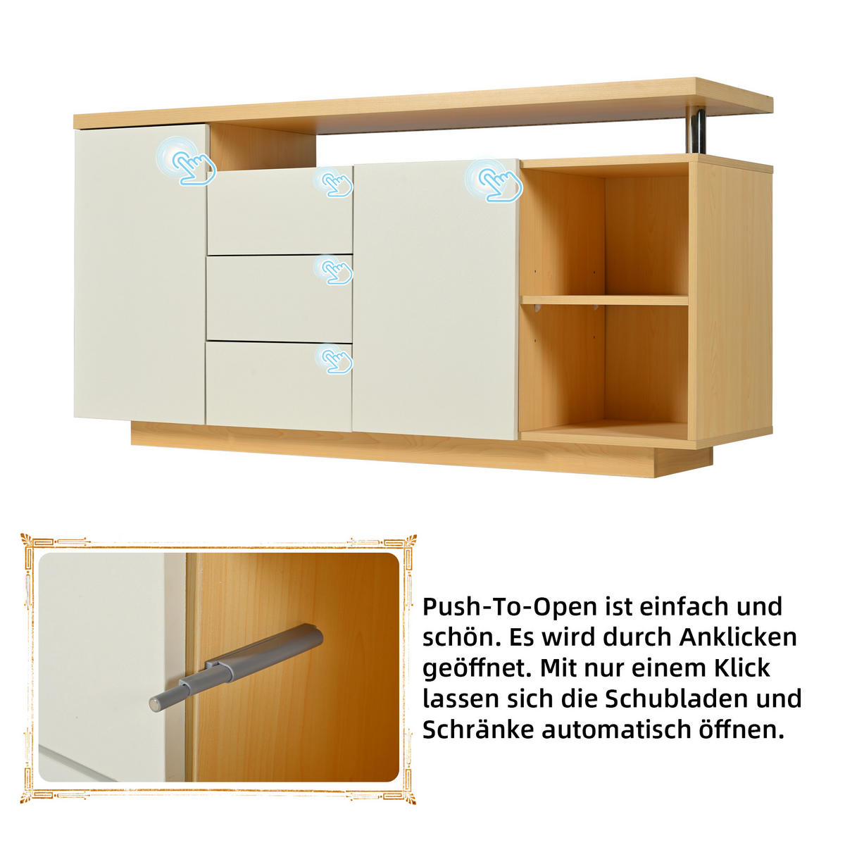 SIDEBOARD LED Weiß Holz 2 Türen 3 Schubladen 140cm Multifunktion - Multicolor, Holzwerkstoff (40/70/140cm) - FLIEKS