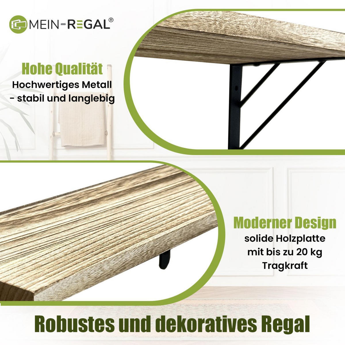 WANDREGAL SAM Massivholz 3er-Set - Naturfarben, Holz (15/14/42cm) - Mein-Regal
