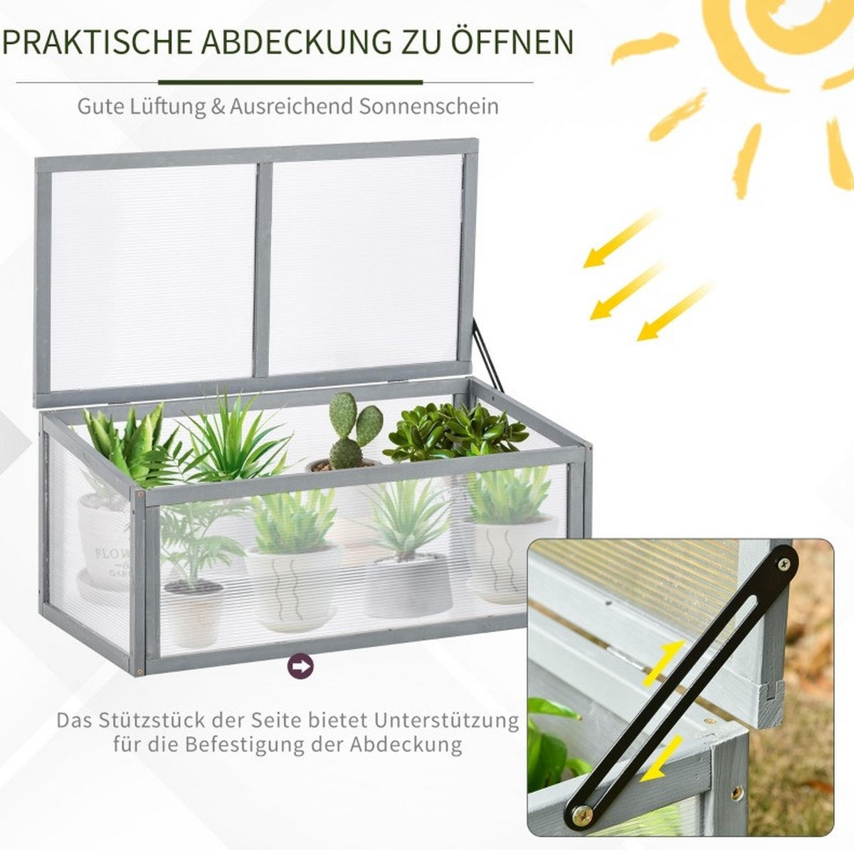 GEWÄCHSHAUS aus Tannenholz 90x46x40 cm in Grau mit Klappdach - Grau, Holz (46/40/90cm) - Modfu