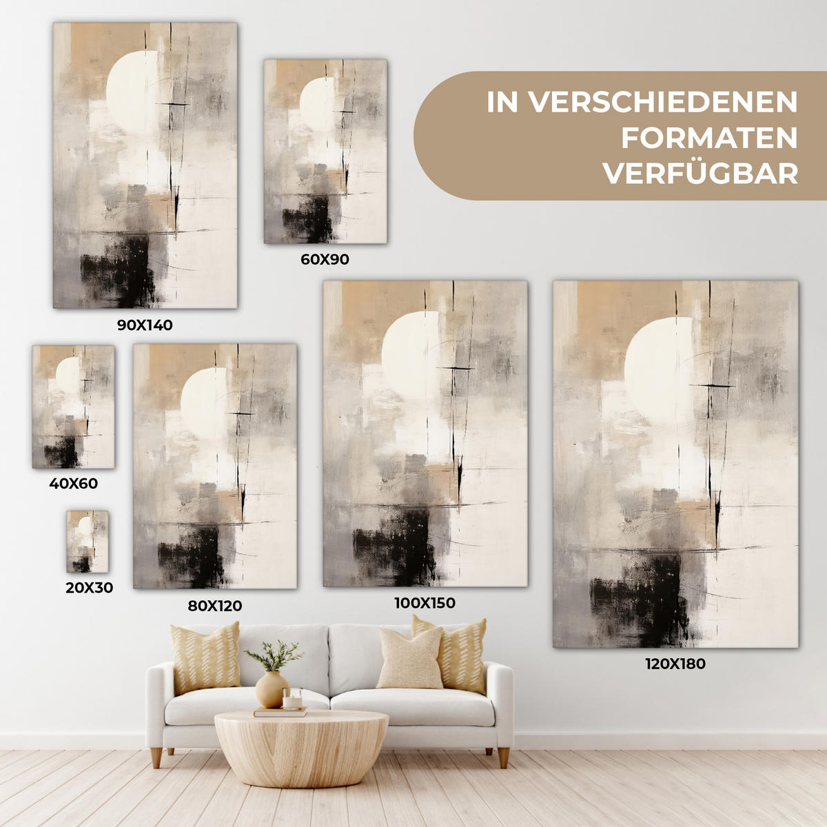 LEINWANDBILD Abstrakt - Kunst - Grau 90x140 cm - Hellgrau, Textil (90/140cm) - MuchoWow