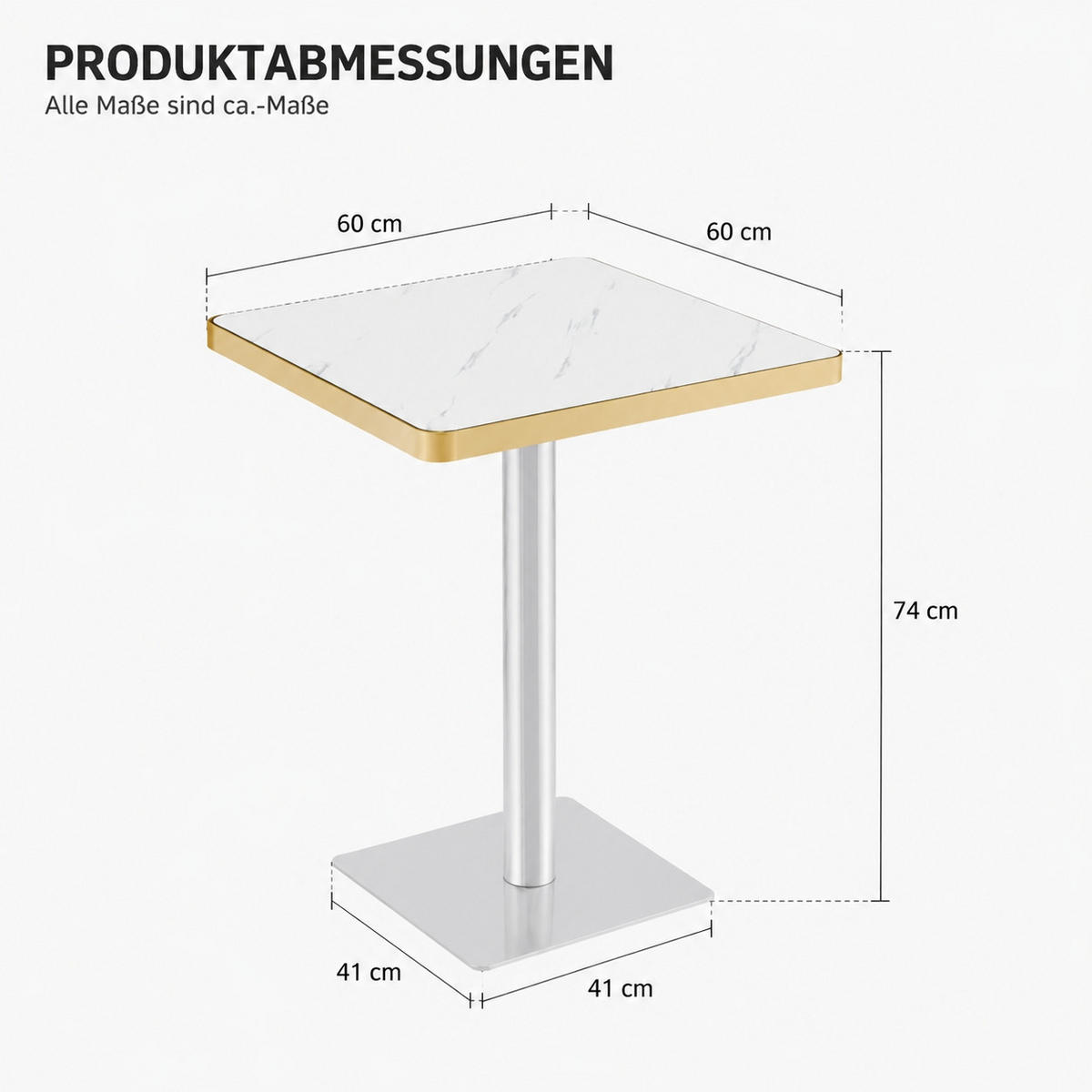 BARTISCH 60/60/74 cm mit Marmor-Optik DE-40028 Weiß - Weiß, Metall (60/60/74cm) - ComfortXL