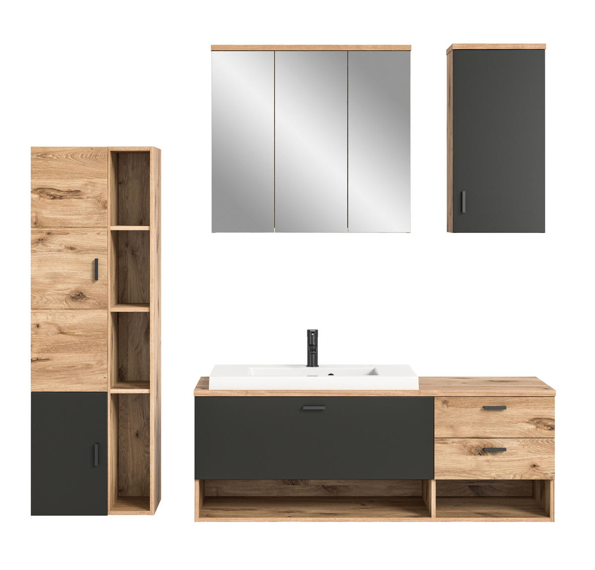 BAD-SET GRADO 5-tlg. (B/H/T: ca. 203/192/48 cm) in Nox Oak Nachbildung/Nox Oak - Eichefarben, Holzwerkstoff (203/192/48cm)