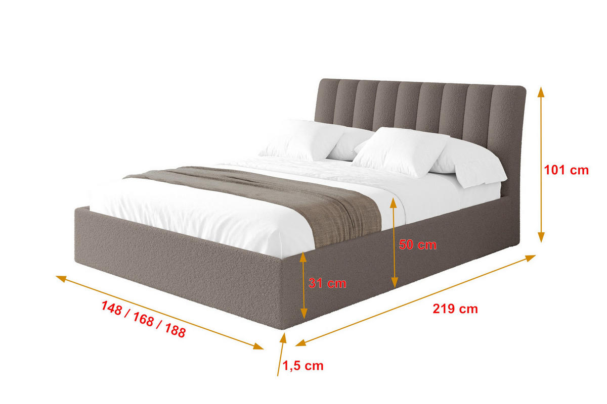 POLSTERBETT mit Bettkasten und Lattenrost, Boxbett ohne Matratze - ILAN 180x200 Braun - Braun, Holzwerkstoff/Textil (180/200cm) - ALTDECOR