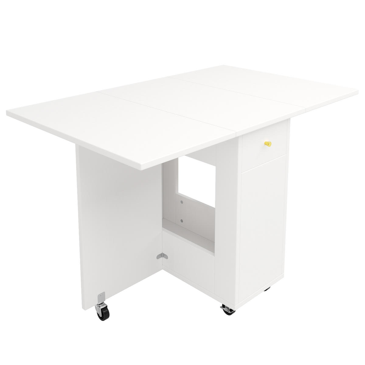 ESSTISCH 120x75x75 mit Rollen und zwei Schubladen, Ablagefläche, MDF, weiß - Weiß, Holzwerkstoff (120/75/75cm) - Luhomfu