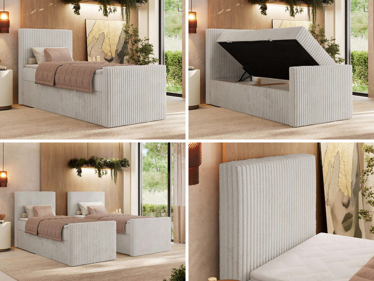 BOXBETT TILIANO DUO 90/200 - Beige Cord - H4 - Topper T25 - Links Seite - Beige, Textil (90/200cm) - MKS
