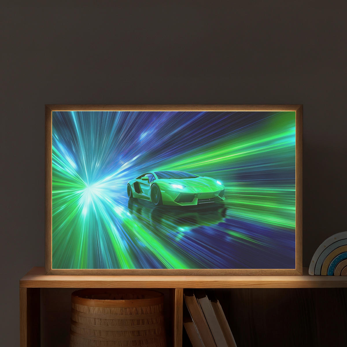 DOBÍJECÍ NOČNÍ LAMPIČKA Rychlost - Lehké - Sportovní vůz - Zelená 60x40 cm - zelená barva, kompozitní dřevo (8/60/40cm) - OnlyWow