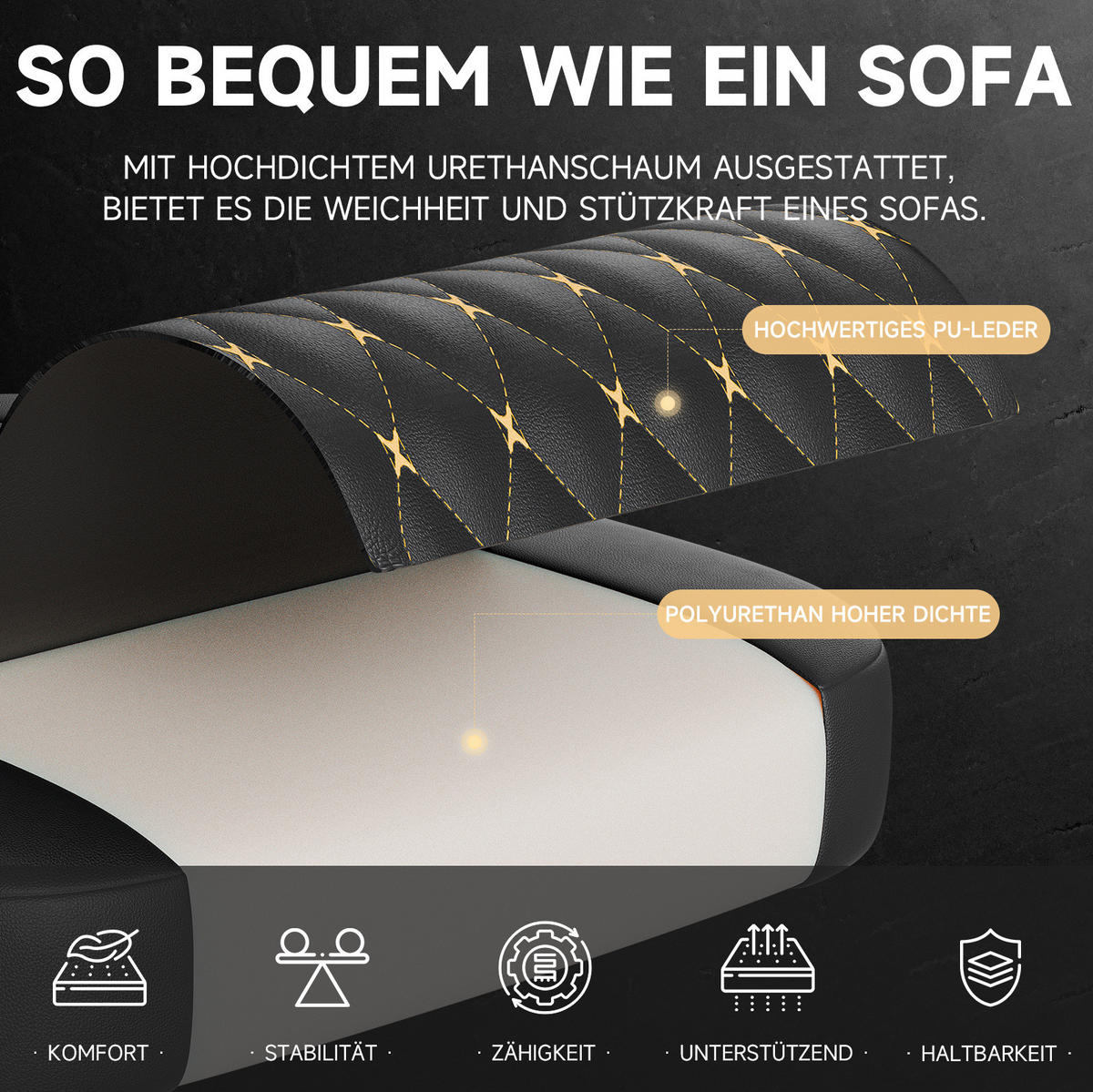 GAMINGSTUHL ergonomisch verstellbar Leder Black - Schwarz, Kunststoff (63/120.5/58.5cm) - Meubliv
