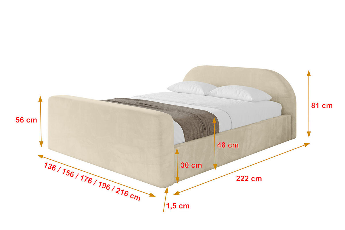 POLSTERBETT mit Bettkasten, Fußteil und Lattenrost, Boxbett ohne Matratze - TIVON-Z-V1 180x200 Beige - Ecru, Holzwerkstoff/Textil (180/200cm) - ALTDECOR