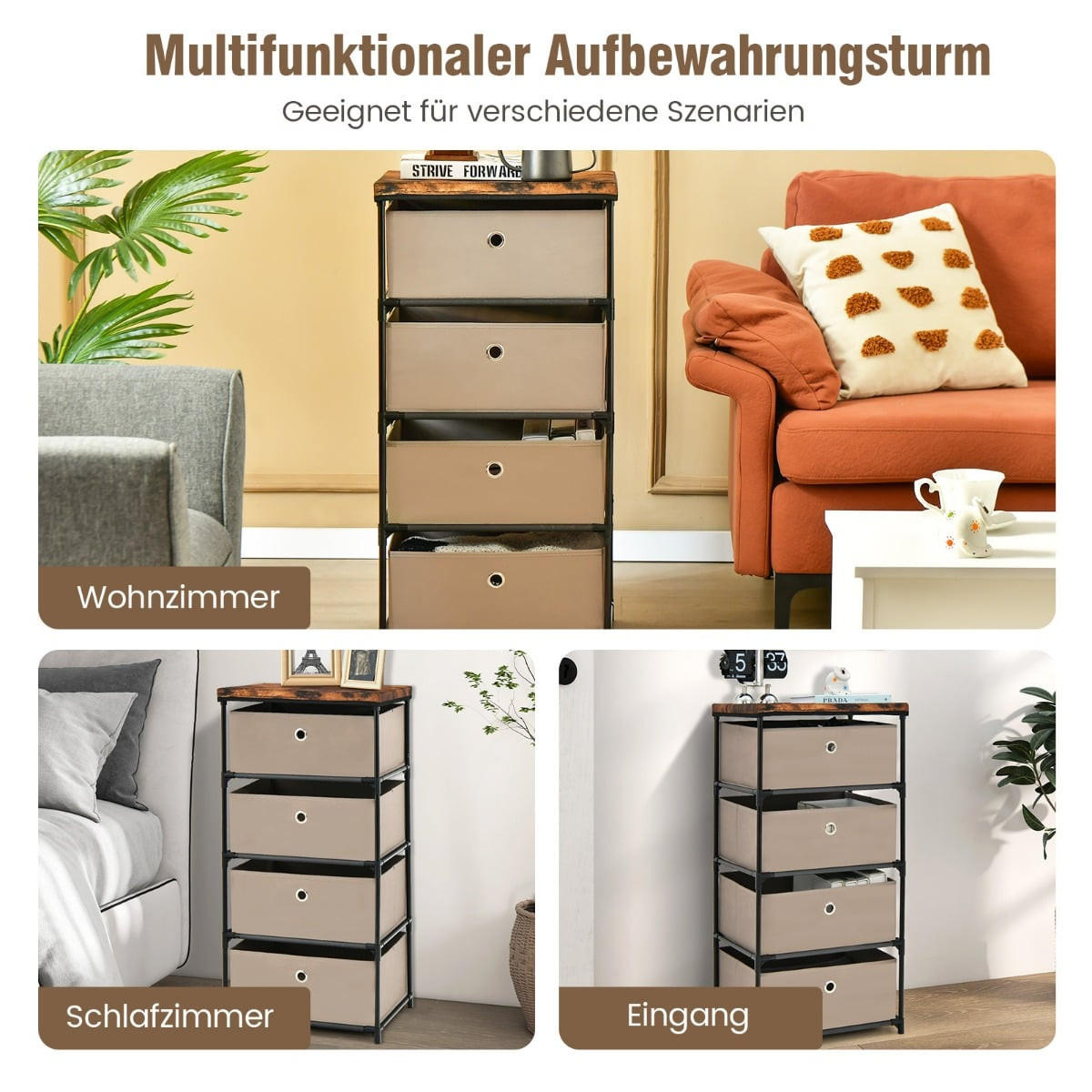 NACHTTISCH Stoffkommode 4 Schubladen 42 x 33,5 x 84,5 cm, Braun - Braun, Textil (42/84.5/33.5cm) - DESIGN IN