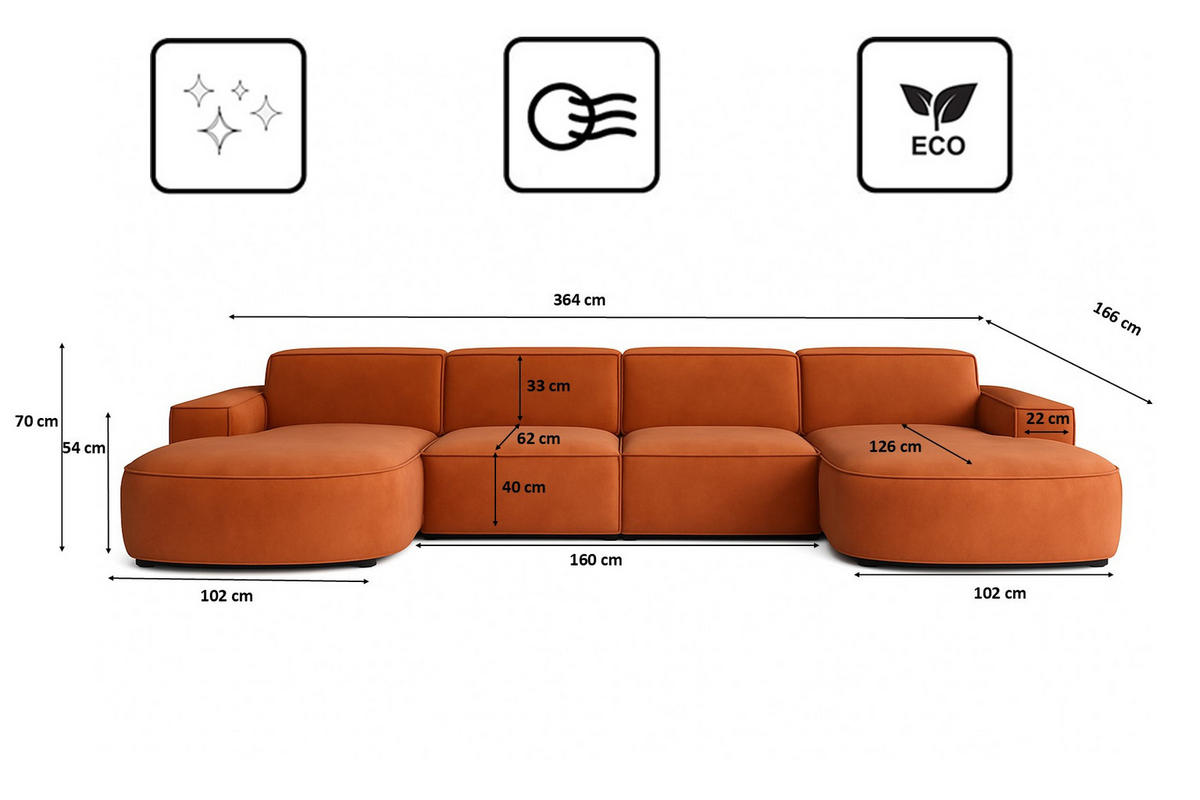 ECKSOFA Cursal Round U-Form, Stoff Salvador, Braun - Braun, Holz (364/166cm) - Kaiser Möbel