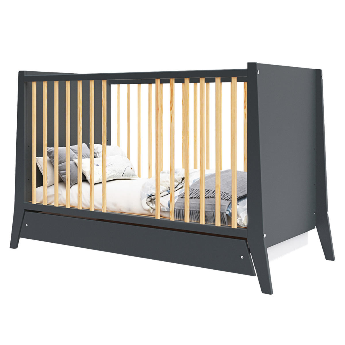 BABYBETT Zoe, Mitwachsendes, mit Schublade Anthrazit - Anthrazit, Holz (60/120cm) - Premiers Moments