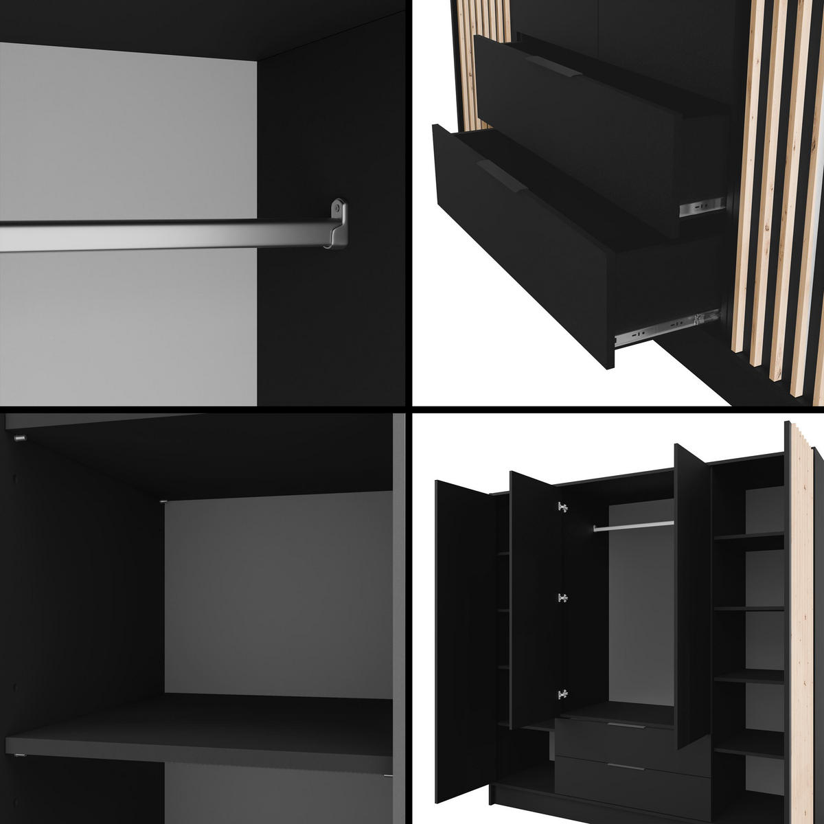 KLEIDERSCHRANK NELIA - 200 cm - Schwarz/Eiche Artisan, Holzwerkstoff (200/200/51cm) - ALTDECOR