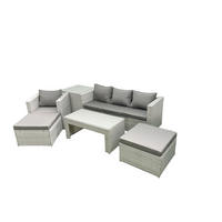 BALKONMÖBEL-SET Polyrattan Hellgrau-Mix 6-teilig - Hellgrau/Grau, Glas/Kunststoff - Fimous