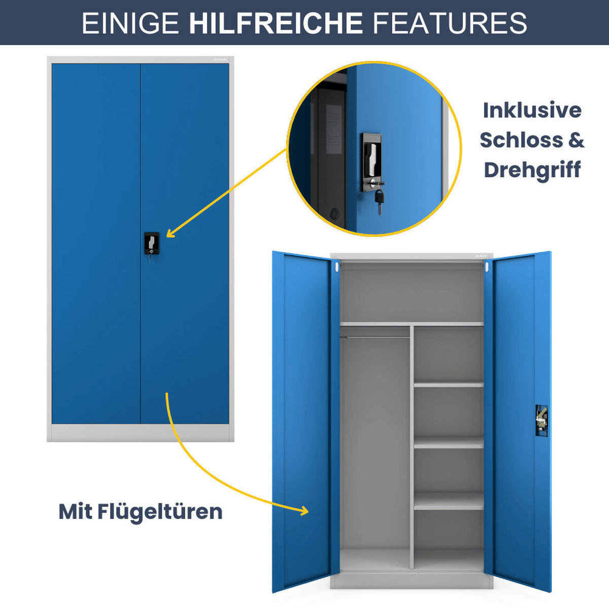 MEHRZWECKSCHRANK Metall abschließbar REKL 185x90x45cm Grau-Blau - Grau, Metall (90/185/45cm) - DELUKE