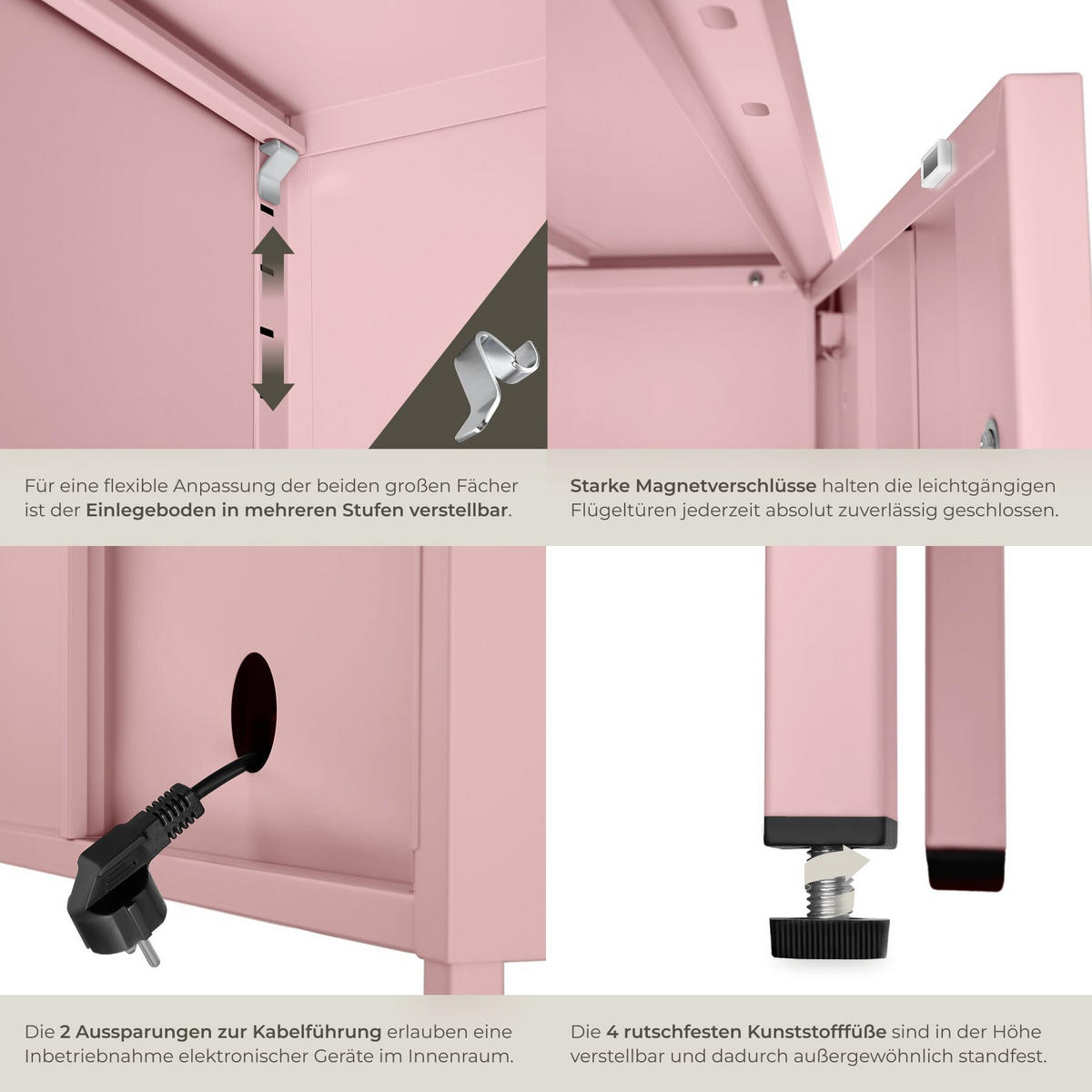 SIDEBOARD Baker, Kippschutz, höhenverstellbare Füße, rosa - Rosa, Metall (100/65/42.5cm) - tectake