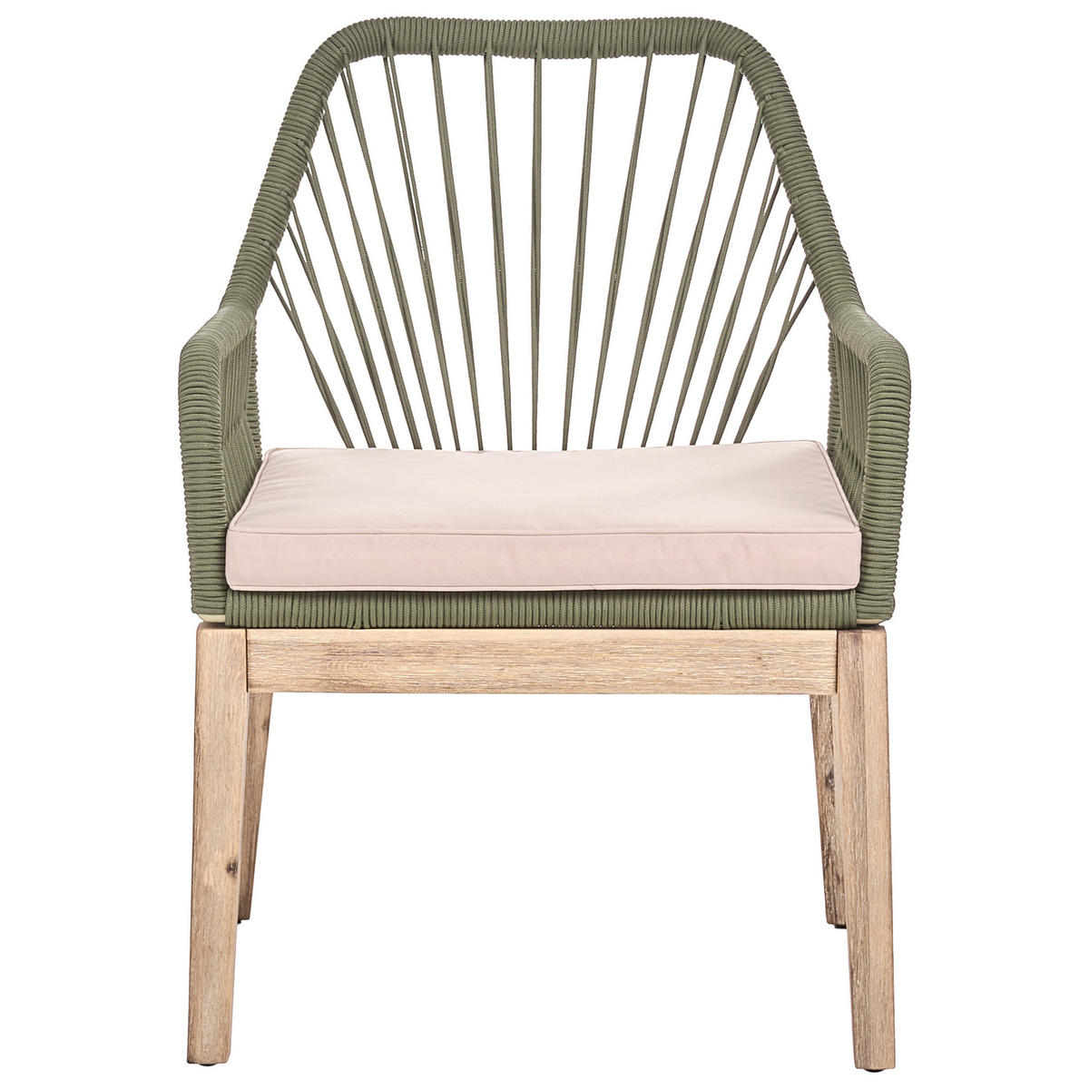 GARTENSTUHL 2er-Set und Sitzkissen Olivgrün Olbia - Beige/Braun, Holz (64/89/71cm) - Beliani