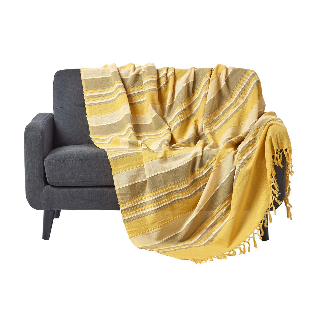 WOHNDECKE Morocco 150/200 cm, 100% Baumwolle gestreift - Gelb, Textil (150/200cm) - Homescapes