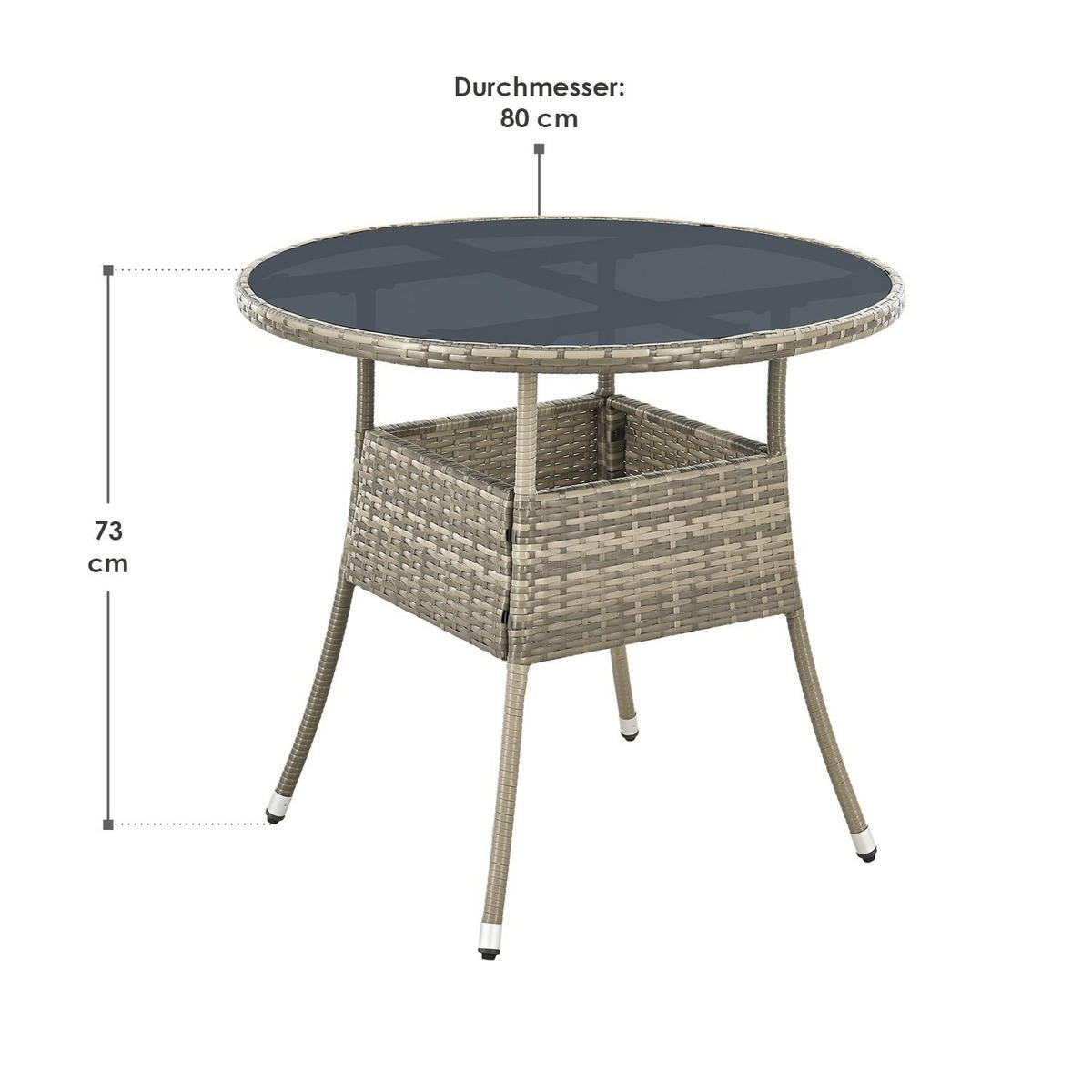 GARTENTISCH Yoro grau 80 cm - Grau, Kunststoff (80/80/73cm) - Juskys
