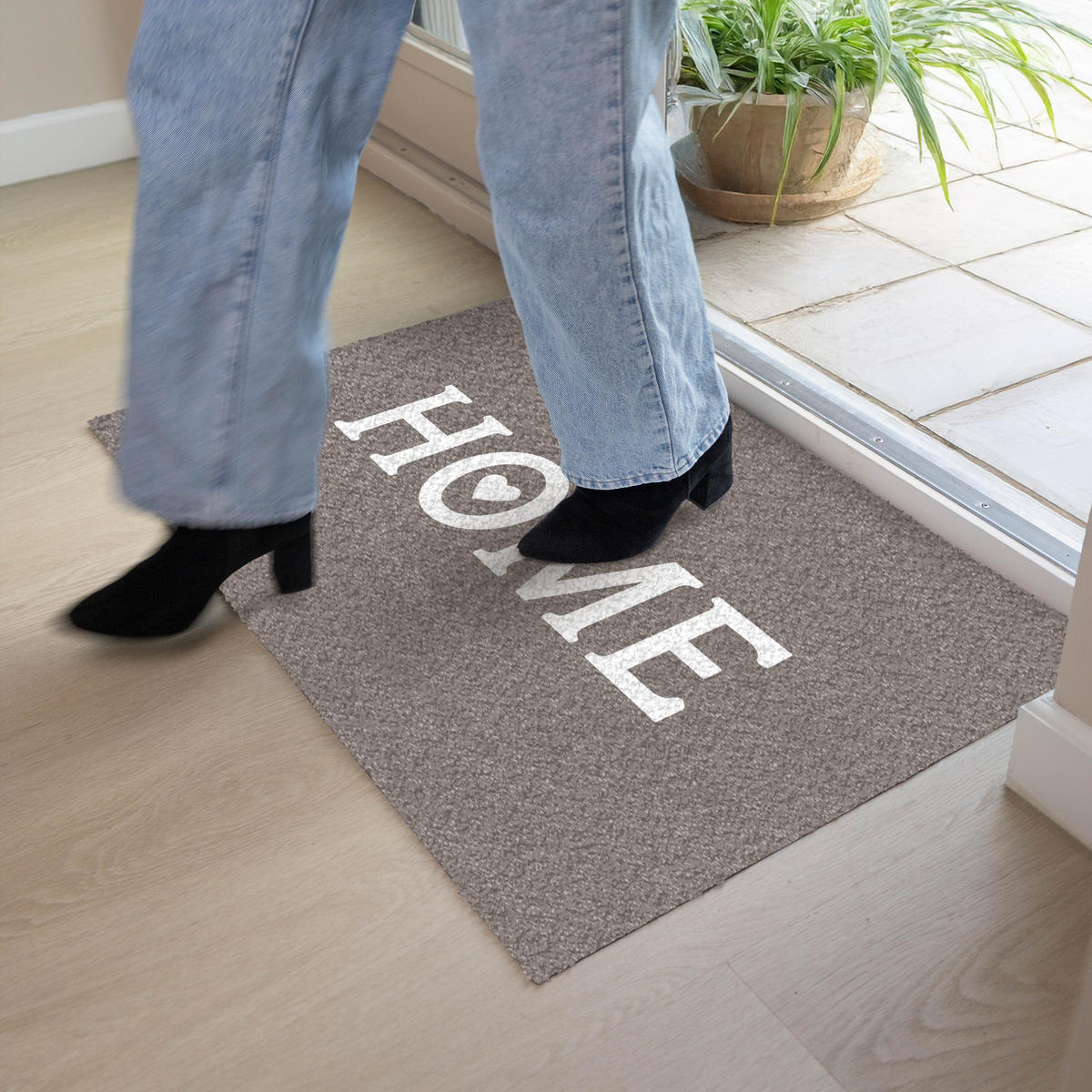 FUSSMATTE Startseite - Text - Taupe Fußabtreter 90x60 cm - Taupe, Kunststoff (90/0.4cm) - MuchoWow